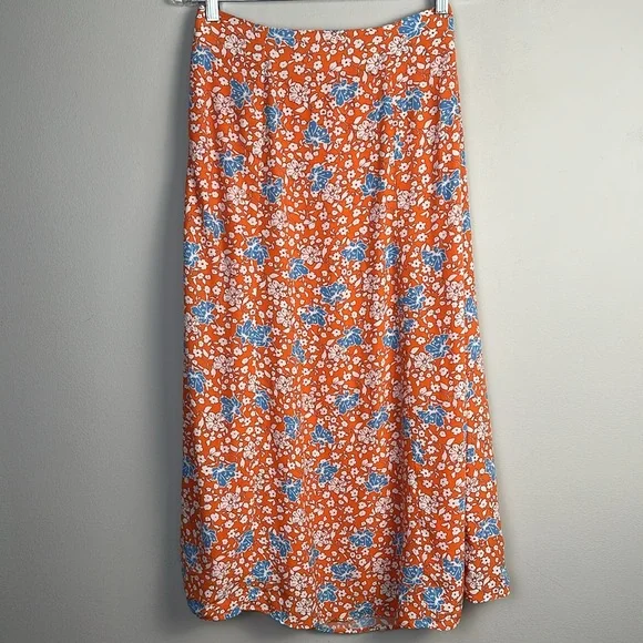 Anthropologie Maeve The Lille Side Slit Midi Skirt Size 6 Lined Orange Viscose - Picture 7 of 16